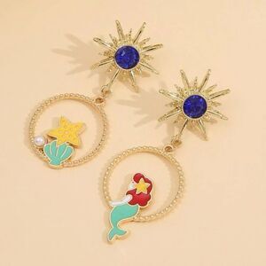 Y2K Disney Ariel Little Mermaid Starfish Ocean Charm Drop Earrings
